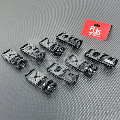Carbon fiber and aluminum motor mount seats with clamp rings for carbon tube quadcopter frames (RJX Hobby)