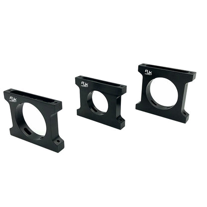RJX 1pcs Aluminum Pipe Clamp, Black RJX aluminum pipe clamp mount with circular opening and four bolt holes, RJX Hobby logo