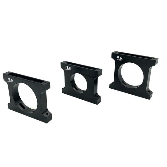 RJX 1pcs Aluminum Pipe Clamp, Black RJX aluminum pipe clamp mount with circular opening and four bolt holes, RJX Hobby logo