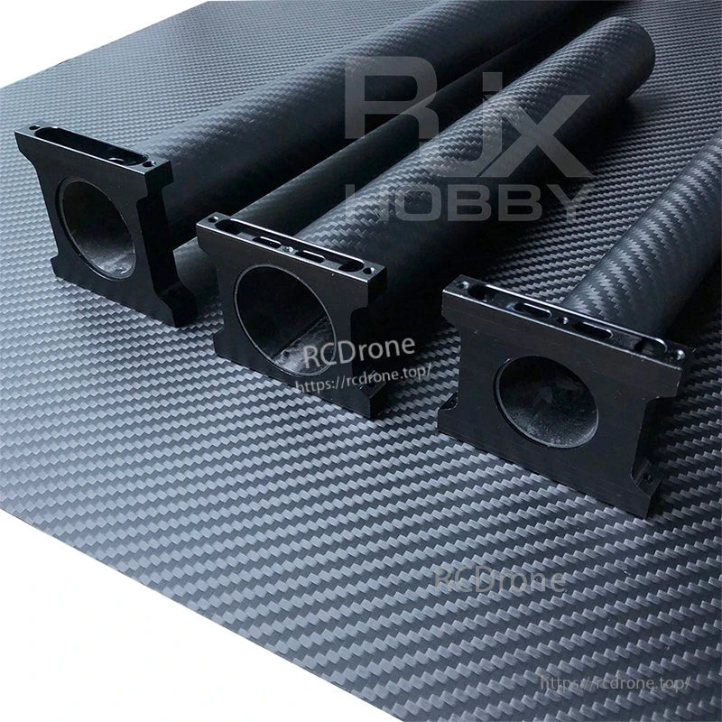 RJX 1pcs Aluminum Pipe Clamp, Black aluminum pipe clamp mounts with circular openings and screw slots fitted on carbon fiber tubes