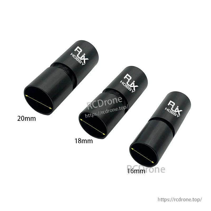 RJX 1pcs Aluminum Pipe Connector, RJX Hobby black aluminum pipe connector sleeve, shown in 20mm, 18mm and 16mm inner diameter options