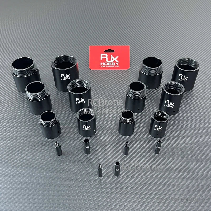 RJX 1pcs Aluminum Pipe Connector, Assorted RJX Hobby black aluminum threaded pipe connectors and small fittings in multiple sizes
