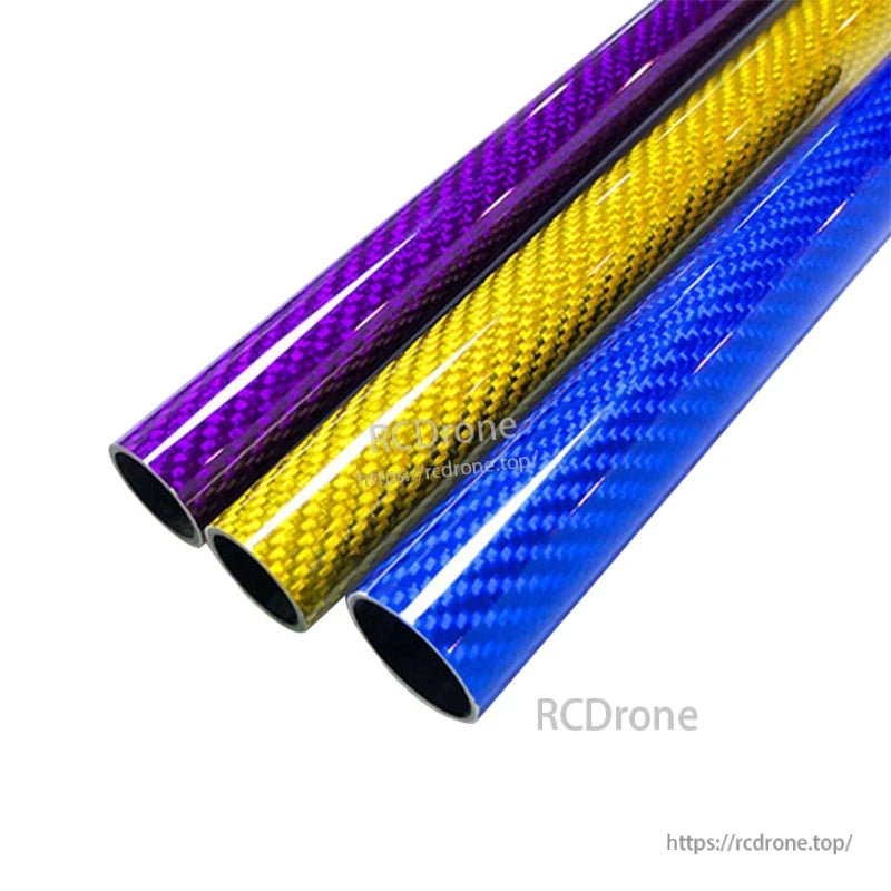 RJX 1pcs Colorful 3K Carbon Fiber Tube, Colorful 3K carbon fiber tube set with glossy woven finish in purple, gold, and blue
