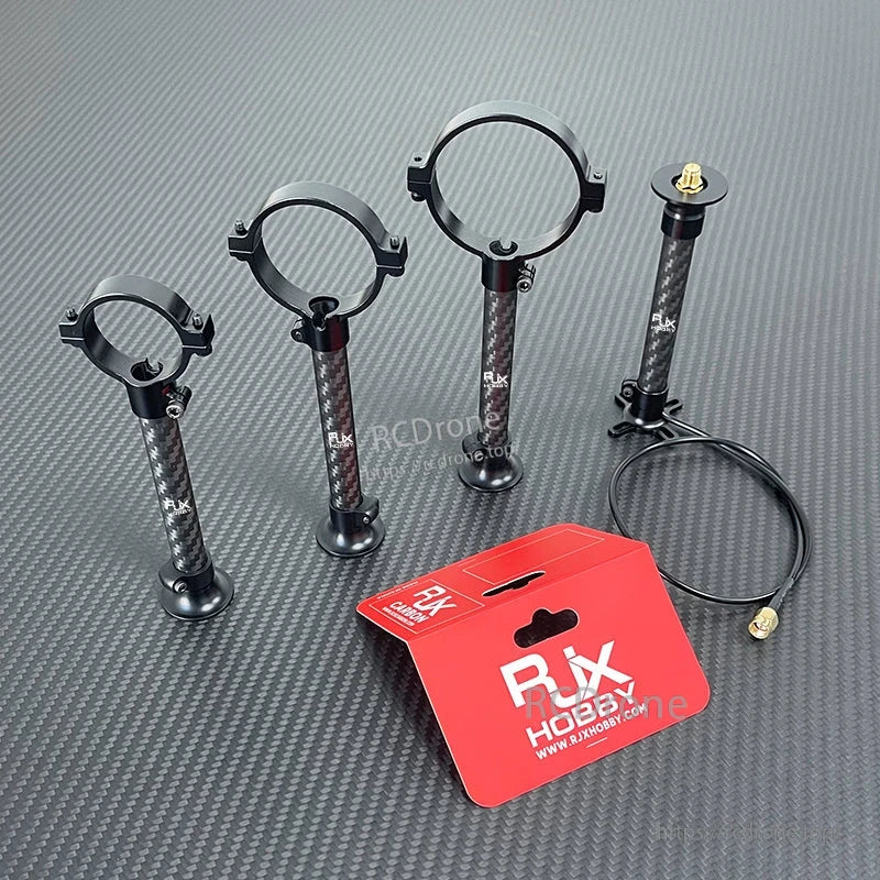 RJX 1pcs RC Drone GPS Bracket, RJX RC drone GPS bracket with carbon fiber mast and round clamp mount, plus coax antenna extension cable