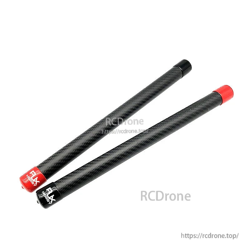 Carbon fiber tubes fitted with RJX rubber end caps in red and black for protecting tube ends