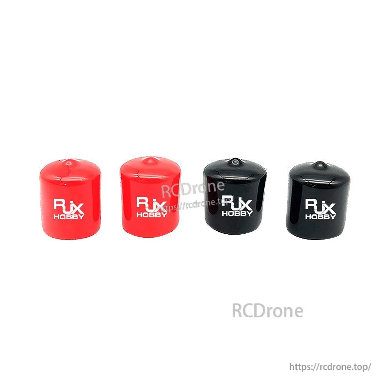 RJX Hobby rubber end caps in red and black for carbon fiber tube ends, protective push-on covers