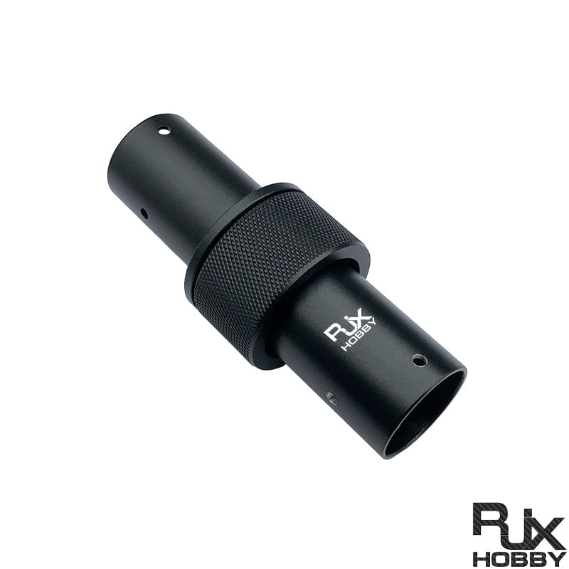 RJX 25mm aluminum alloy pipe connector with knurled grip center and pre-drilled holes for carbon tube joint