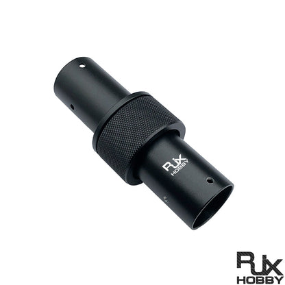 RJX 25mm aluminum alloy pipe connector with knurled grip center and pre-drilled holes for carbon tube joint