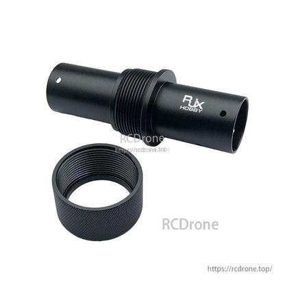 RJX Hobby 25mm aluminum pipe connector with threaded sleeve and knurled locking ring for carbon tube joints