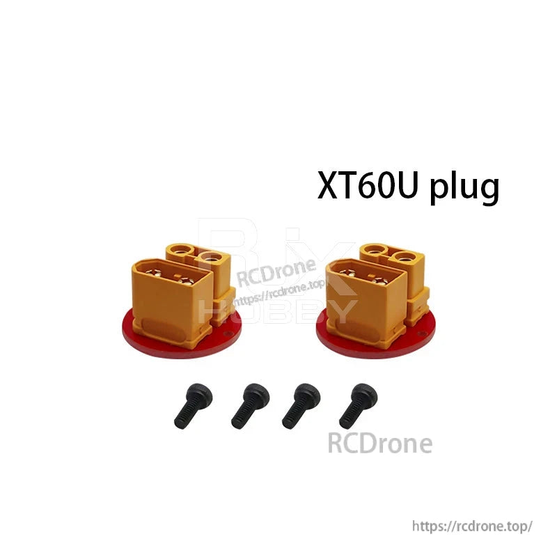 RJX 25mm CNC Quick Release Plug Connector, Pair of XT60U quick release plug connectors with red mounting bases and four black screws