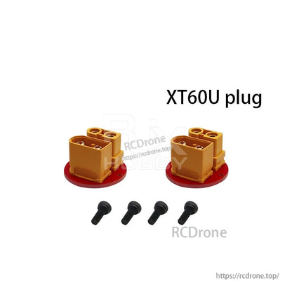RJX 25mm CNC Quick Release Plug Connector, Pair of XT60U quick release plug connectors with red mounting bases and four black screws