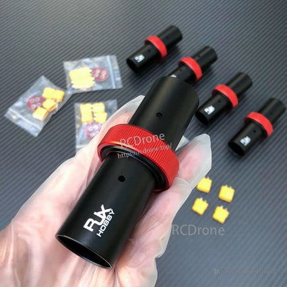 RJX 25mm CNC Quick Release Plug Connector, RJX Hobby CNC quick release plug connector with red knurled locking collar, black cylindrical body