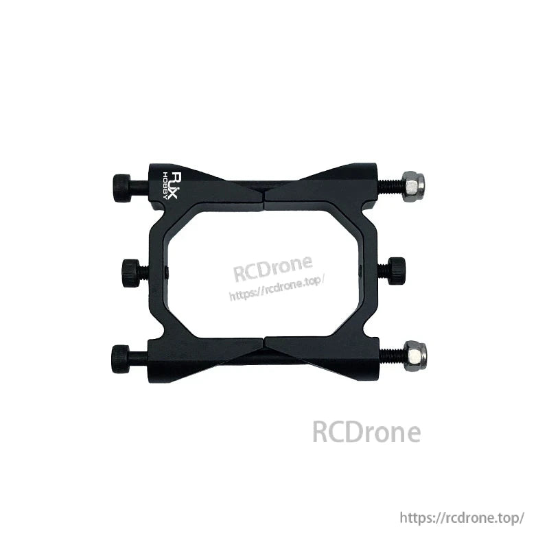RJX 25x38mm Octagonal Carbon Fiber Tube, RJX black mounting clamp with four bolts designed to secure a 25x38mm octagonal carbon fiber tube