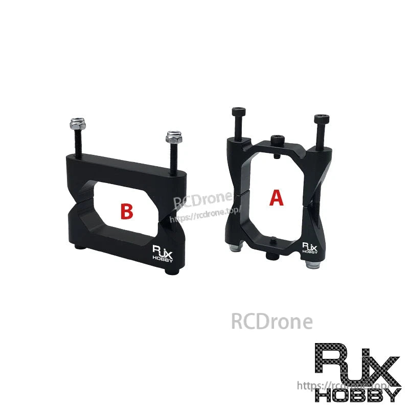 RJX 25x38x1000mm Octagonal Tube and Tube Clamp, RJX Hobby octagonal tube clamp set (A/B) in black with installed M3 screws and nuts