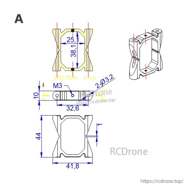 RJX 25x38x1000mm Octagonal Tube and Tube Clamp (A/B) Set with M3 Screws & Nuts