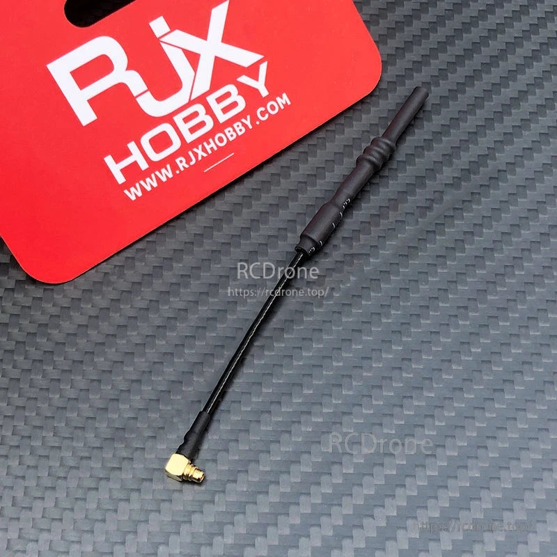RJX 5.8G omnidirectional FPV antenna with long coax lead and right-angle MMCX connector