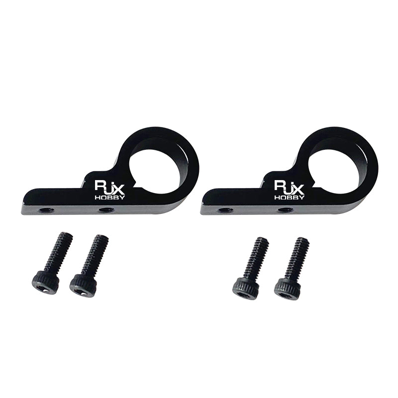 Pair of RJX Hobby black aluminum tube clamp connectors with four hex screws for carbon tube or plate mounting