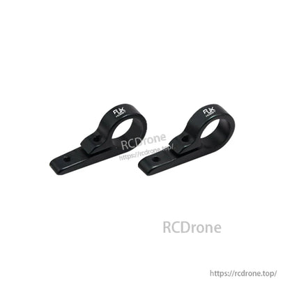 Pair of RJX black aluminum 10mm tube clamp tripod connectors with flat mounting tabs and screw holes