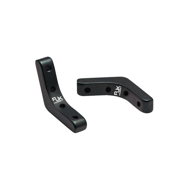 Pair of RJX Hobby black aluminum L-shaped tripod connector joints with multiple mounting holes