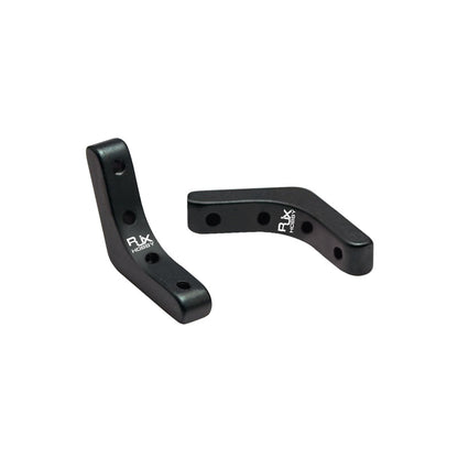 Pair of RJX Hobby black aluminum L-shaped tripod connector joints with multiple mounting holes