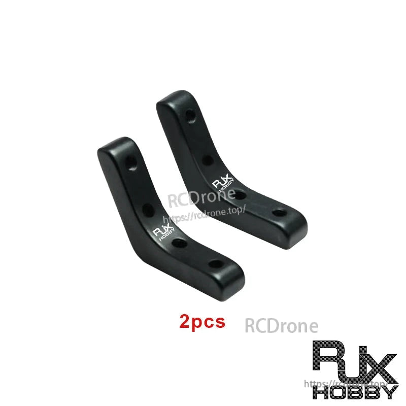 Pair of RJX Hobby black aluminum 10mm L-shape tripod connector joints with multiple mounting holes