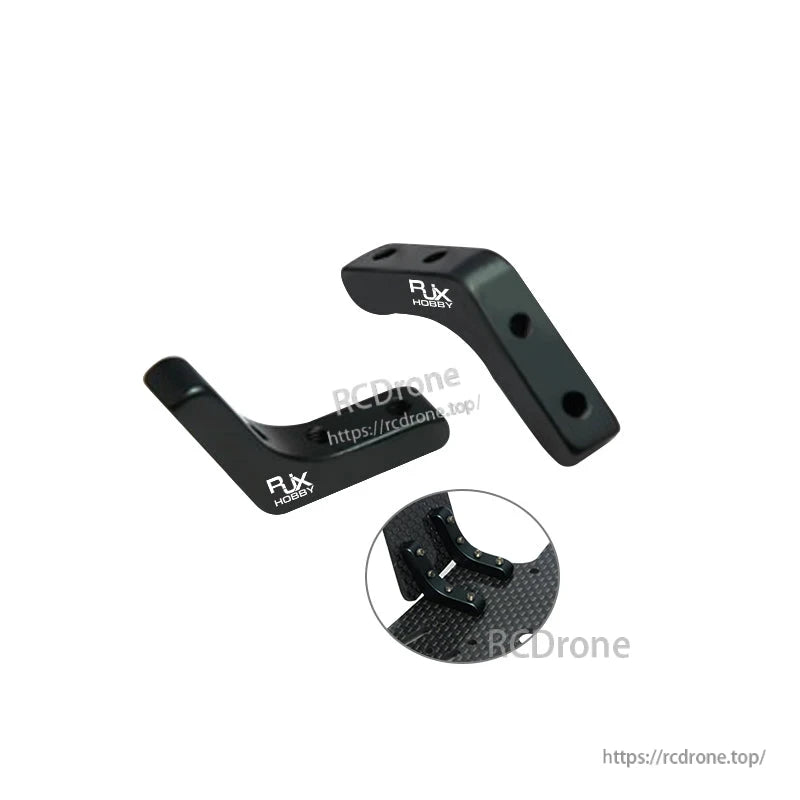 Pair of RJX Hobby black aluminum L-shape tripod connector joints with multiple mounting holes