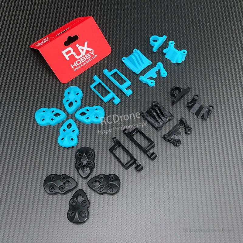 RJX Hobby 3D printed replacement parts set with blue and black mounts and brackets for Mark5 drones