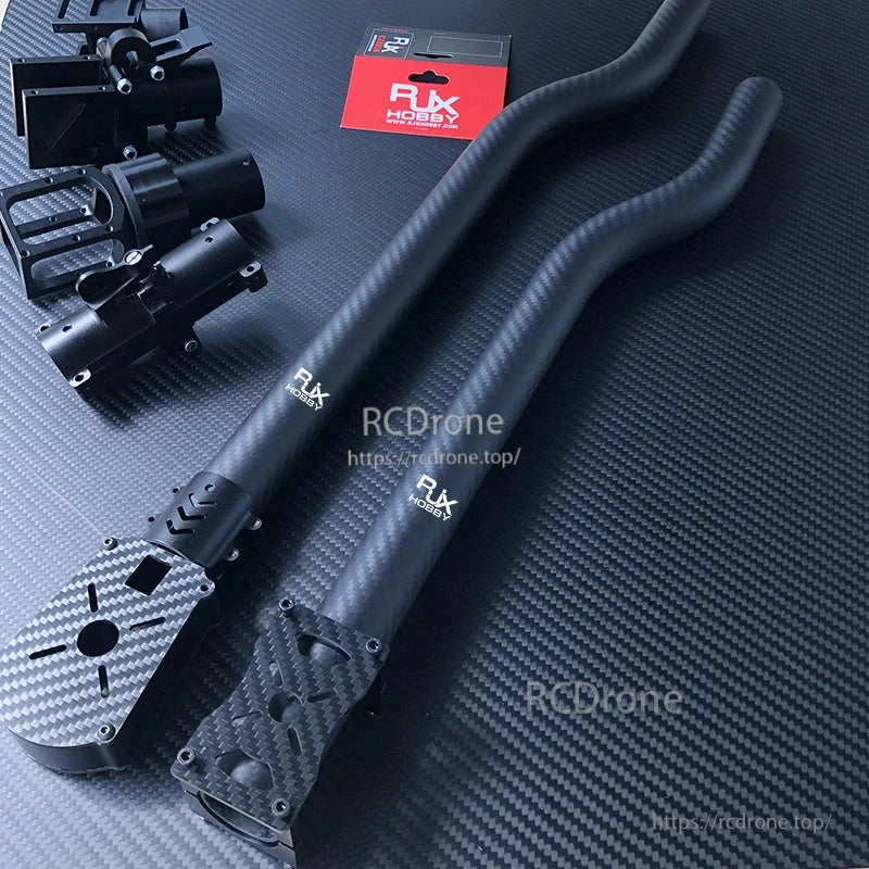 RJX 3K Carbon Fiber Bend Tube, RJX Hobby 3K carbon fiber bent tube drone arm section with curved tube and carbon mounting end plates