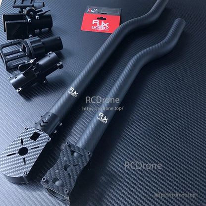 RJX 3K Carbon Fiber Bend Tube, RJX Hobby 3K carbon fiber bent tube drone arm section with curved tube and carbon mounting end plates
