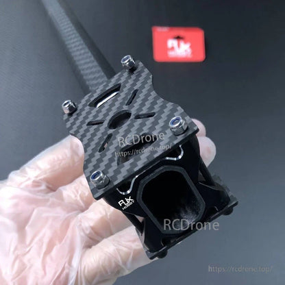 RJX carbon fiber motor mount bracket with metal octagon tube clamp and four bolt fasteners