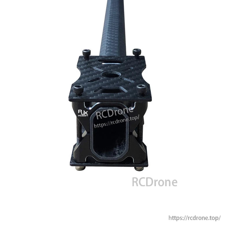 RJX carbon fiber tube clamp with motor mount bracket, top plate and four bolts on an octagon tube
