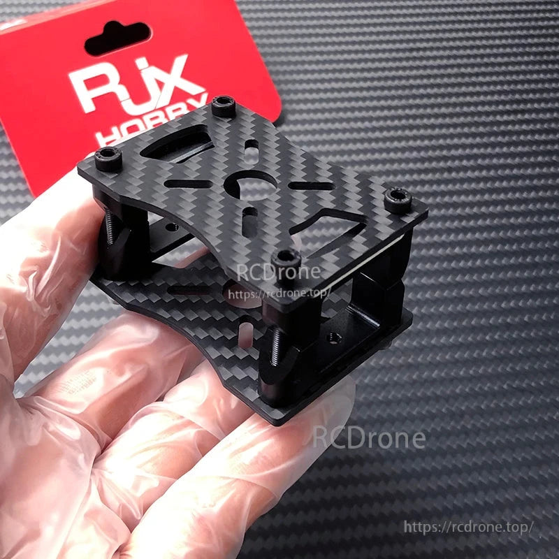 RJX carbon fiber tube clamp and motor mount bracket assembly with two plates, standoffs, and bolts