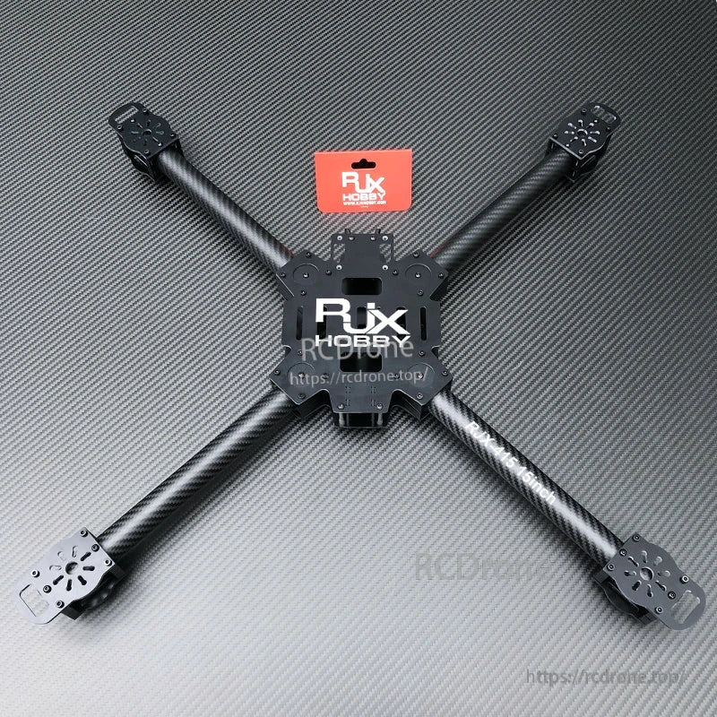 RJX X-type quadcopter frame kit with carbon tube arms, central plate, and four motor mount ends