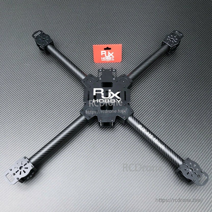 RJX X-type quadcopter frame kit with carbon tube arms, central plate, and four motor mount ends