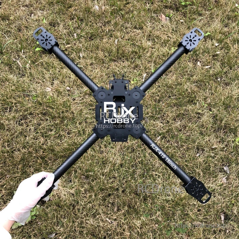 RJX X-type quadcopter frame kit with carbon tube arms and central mounting plate, marked RJX-415 15 inch