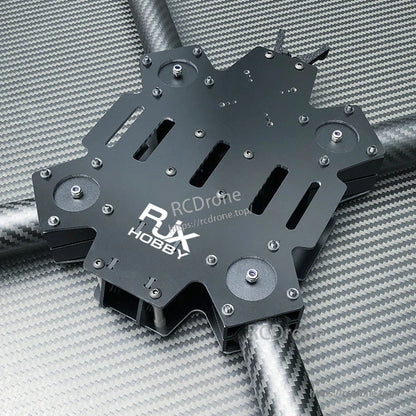 RJX Hobby X-type quadcopter frame center plate with carbon fiber tubes and slotted mounting holes