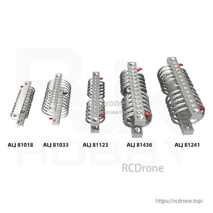 Steel wire rope vibration isolators with metal mounting plates for UAV gimbal mounts, labeled ALJ 81018–81241