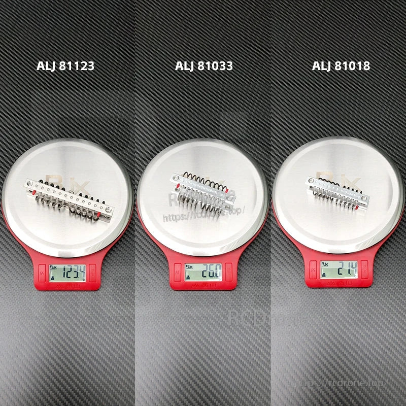 Steel wire rope anti-vibration isolator mount on a digital scale, with model labels ALJ 81123, 81033 and 81018