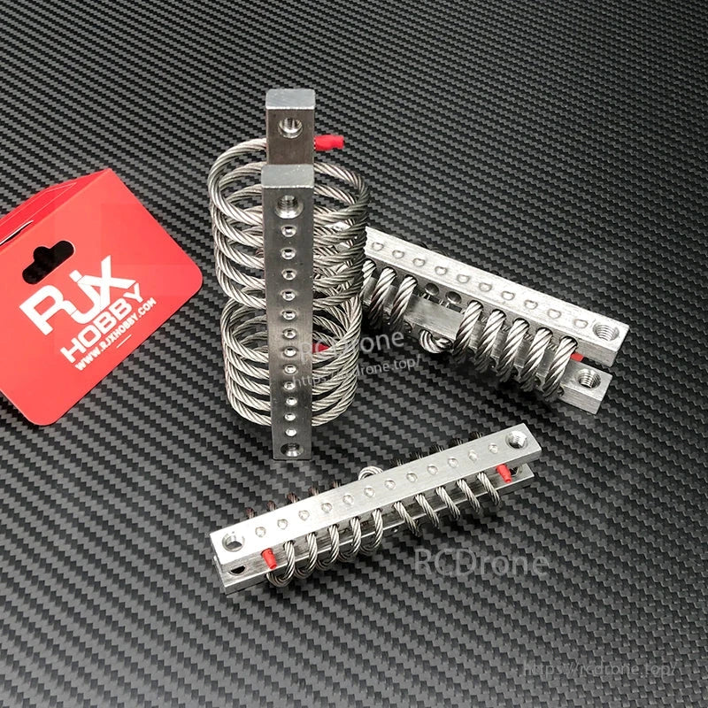 Four RJX M5 steel wire rope vibration isolators with aluminum mounting bars for UAV gimbal mounts