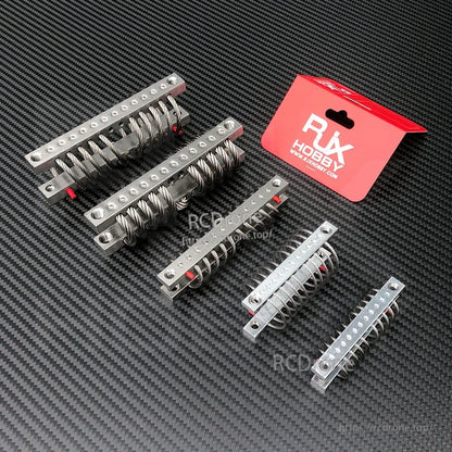 Four RJX wire rope vibration isolator dampeners with metal mounting bars, next to an RJX Hobby box