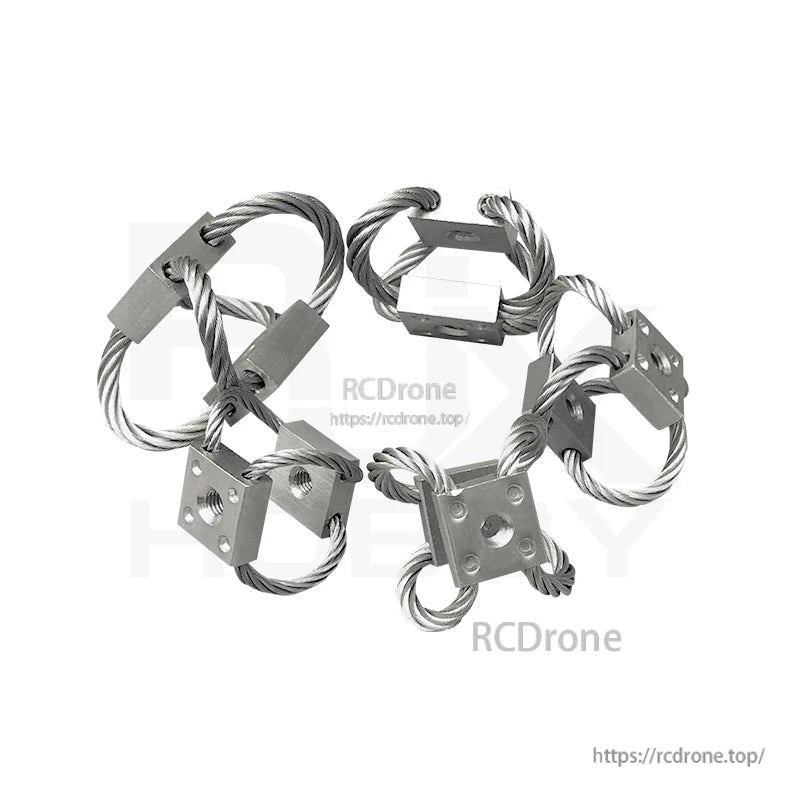 Set of four steel wire rope vibration isolators with metal mounting blocks for RC UAV gimbal damping