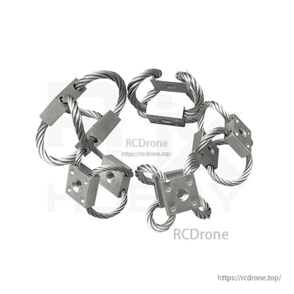 Set of four steel wire rope vibration isolators with metal mounting blocks for RC UAV gimbal damping