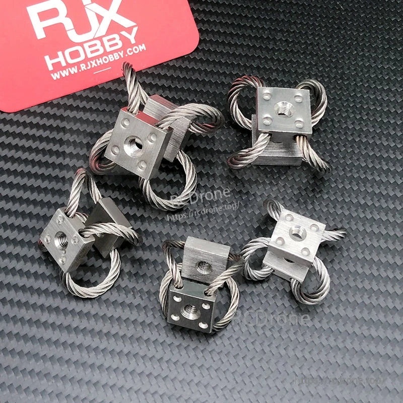 Set of four RJX steel wire rope vibration isolator mounts with square threaded blocks for RC UAV gimbals