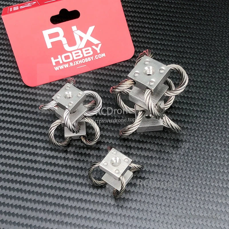 RJX Hobby wire rope vibration isolators with square metal mounts and threaded center holes for RC UAV gimbal damping