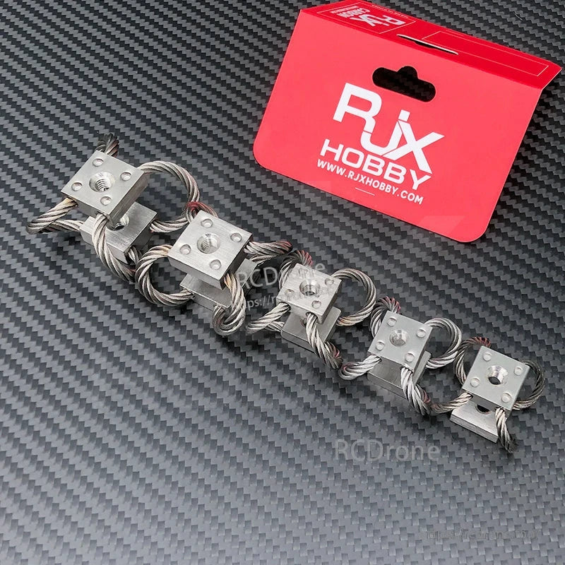 Four RJX steel wire rope vibration isolator shock absorbers with metal mounting blocks for RC UAV gimbals