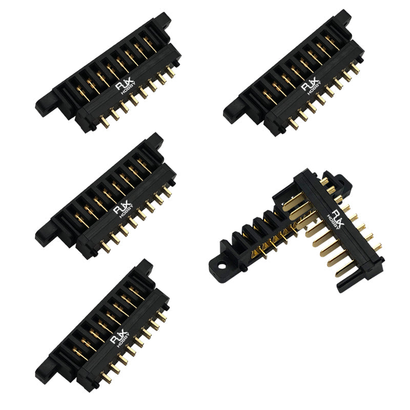 RJX 5 Pairs 8-Pin Drone Battery Connector, Set of RJX 8-pin drone battery connectors with gold-plated pins in black housings, five-piece pack