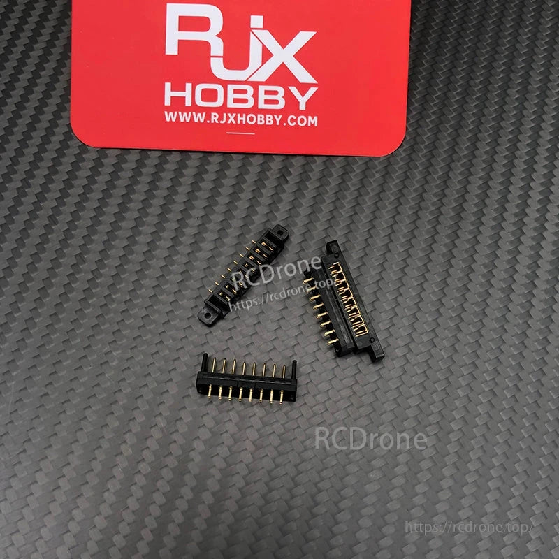 RJX 5 Pairs 8-Pin Drone Battery Connector, RJX Hobby 8-pin drone battery connectors with black housings and gold pins, shown as matching plug and socket pieces