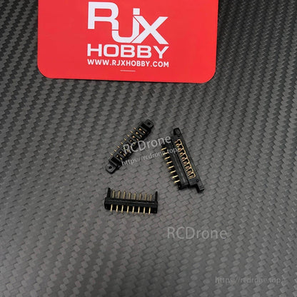 RJX 5 Pairs 8-Pin Drone Battery Connector, RJX Hobby 8-pin drone battery connectors with black housings and gold pins, shown as matching plug and socket pieces