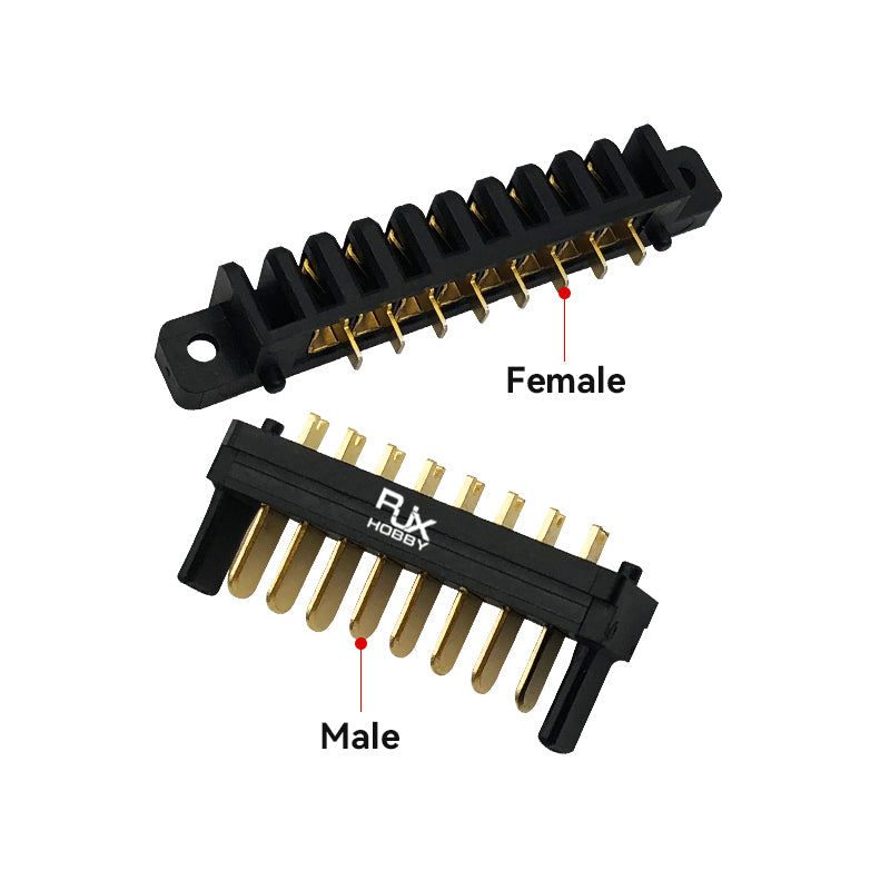 RJX 5 Pairs 8-Pin Drone Battery Connector, RJX 8-pin drone battery connector set with labeled male and female black housings and gold pins