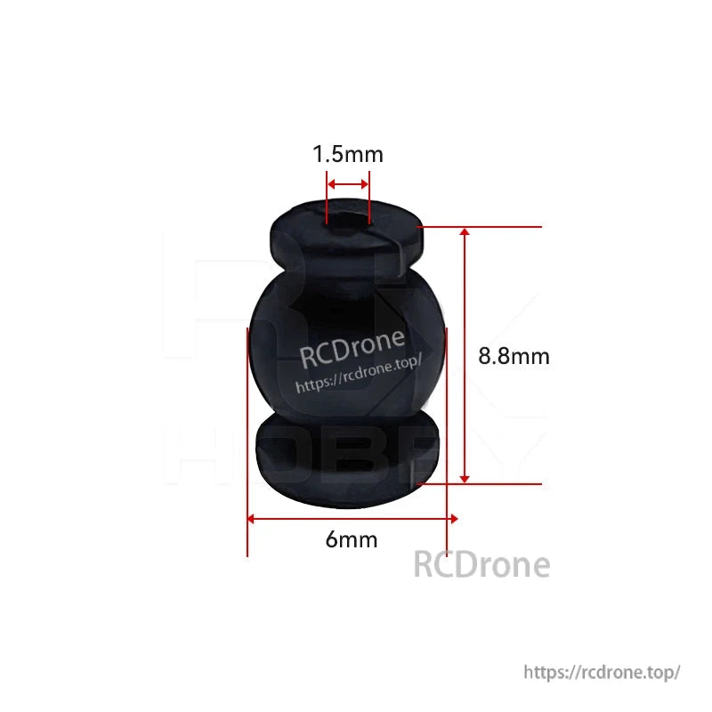 RJX 50pcs 1.5x6x8mm / 1.5x6x8.8mm Damping Ball, Black rubber damping ball with 1.5mm slot, 6mm width and 8.8mm height measurement markings